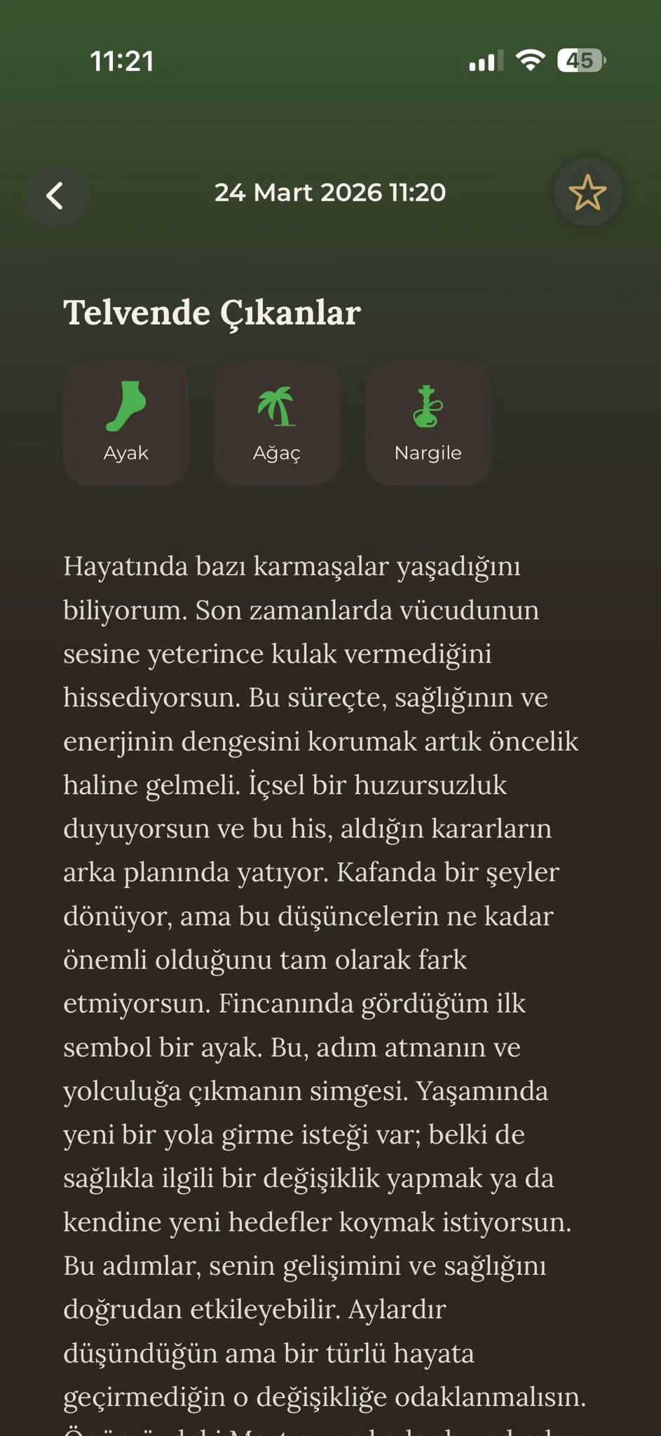 Kahve falı sonucu ve yapay zeka yorumu - Fincan uygulaması